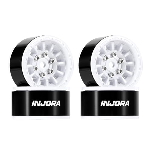 INJORA 1.0" Aluminum Beadlock Wheels 0mm Offset for 1/18 1/24 RC Crawler Upgrade, W1056(White) - color: White