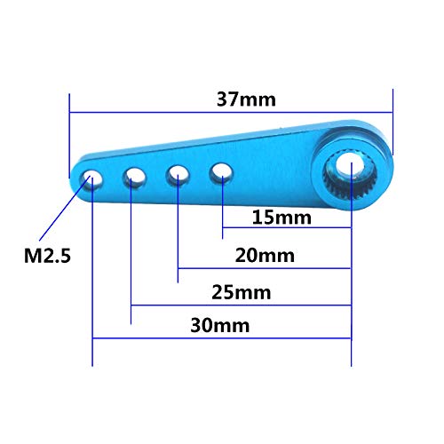 3Pack Vgoohobby 25T Aluminum Alloy Servo Horn Extension Steering Arm 37mm Compatible with Futaba Savox Power HD HSP Himoto MG995 MG996 Servos 1/10 Redcat TRX-4 Axial SCX10 RC Car (Blue)