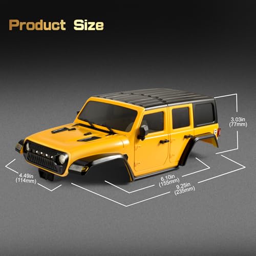 6.10in Wheelbase RC Body Shell for 1/18 ABS Hardtop Body (Yellow) | TRX4M Body with Front Rear Bumpers for TRX4M Bronco Defender Chassis - color: Yellow
