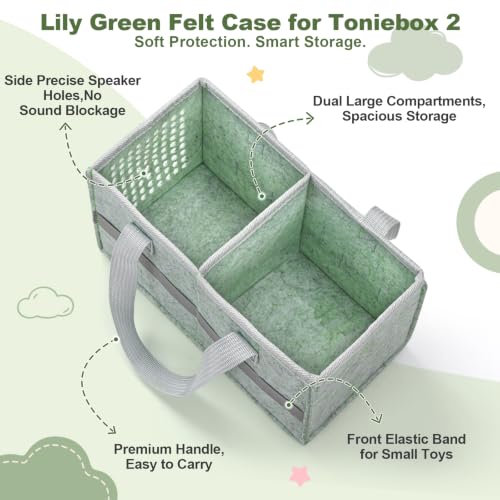 PISOSN Carrying Case for Toniebox Starter Set and Tonies Figurines, Travel Felt Cloth Musical Toy Folding Bag for Toniebox Accessories (Lily Green) - color: Lily Green