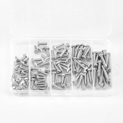 M4 x 8mm 12mm 16mm 20mm 25mm Heavy Duty Hexagon Bolts Hex Head Screws, 304 Stainless Steel, Metric Machine Fully Threaded, Bright Finish, Assortment Kit 100PCS - size: M4 x 8/12/16/20/25mm (100PCS)