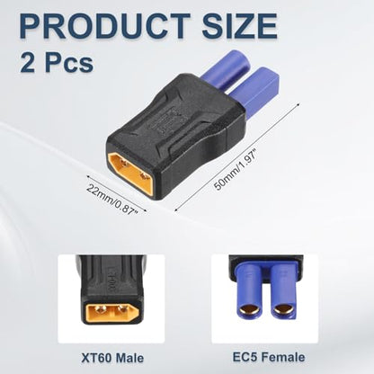 MECCANIXITY 2 Pack XT60 Adapter, XT60 Male to EC5 Female Wireless Adapter, XT60 Connectors Wireless for RC Lipo Batteries, Car, Airplane, Models - style: XT60 Male to EC5 Female