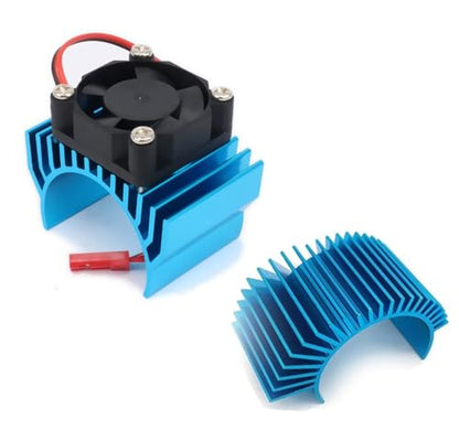 RC Motor Heatsink 540, Aluminum Motor Heat Sink with 6V Cooling Fan Fit 540 550 3650 Size Brushless Motor for 1/8 1/10 RC Car Truck Buggy Crawler(Blue)