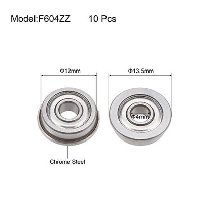 uxcell F604ZZ Flanged Ball Bearing 4x12x4mm Shielded Chrome Steel Flange Rip Bearings 10pcs - size: 4x12x4mm