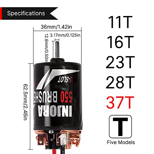 INJORA 550 Brushed Motor Waterproof 3-Slot 37T Motor for 1/10 Scale RC Car Crawler Truck Buggy Axial SCX10 AXI03007 JL 90046 TRX4 TRX6 (INM09) - size: 37T
