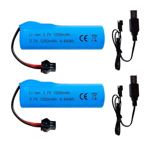 1200mah 3.7V Rechargeable Battery SM-2P Plug with USB Charger for RC Car RC Trucks Toy Robots Bazooka Rocket Bubble Gun Battery Replacement 2 Pack