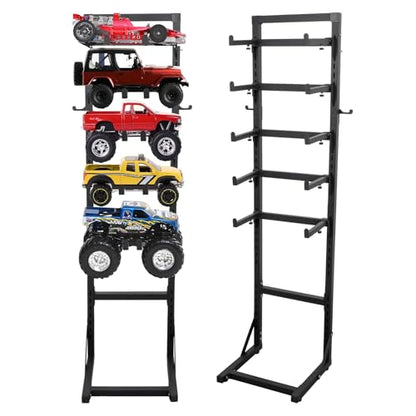 Rc Car Stand Display 5 Tier Metal Storage Rack Shelf Compatible With 1/6 1/10 1/12 1/18 1/24 Scale Crawler Trucks Accessories Multi Layer Model Workstation Organizer Includes 2 Remote Controller Hooks