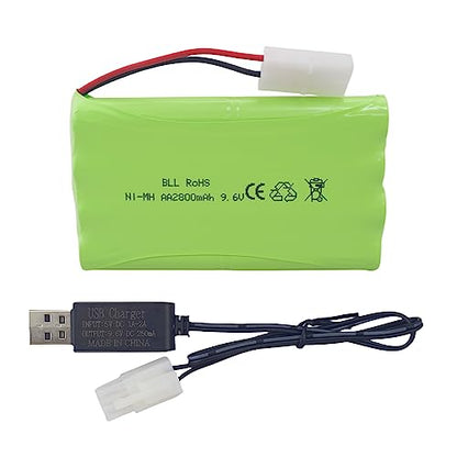 AA 9.6V 2800mAh Rechargeable Battery with Tamiya Plug and USB Charging Cable Suitable for RC Toy Cars, Trucks, Tanks, Engineering Vehicles, RC Ships Spare Battery Pack