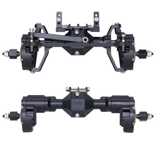 Ascent-18 Portal Axle Set for Redcat Ascent-18 Upgrade, CNC Aluminum Front & Rear Axles with Brass Portal Covers, Steel Gears, Servo Mount & Steering Links (Black) - color: Black