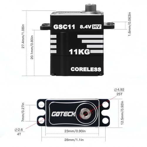 GOTECK 11KG Coreless Digital Micro Steering Servo, High Torque Metal Gear Aluminum Housing Servo with Mount & Horn, 180° Angle RC Upgrade Parts for 1/18 TRX4M TRX4MT RC Crawler