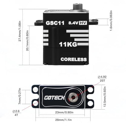 GOTECK 11KG Sub Micro Servo 8.4V High Torque Coreless Steering Servo with Metal Horn - Ultimate Rock Crawling Upgrade Parts to Fix Weak Steering for 1/18 TRX4M & 1/24 SCX24 RC Cars