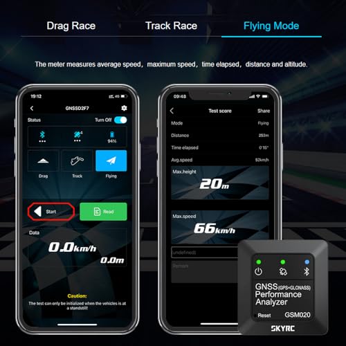 SKYRC GSM020 GNSS Performance Analyzer GPS+GLONASS Speedometer, BT Enabled Race Data Logger and Speed Tracker for RC Car Airplane Helicopter Drone