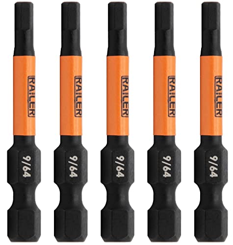 5pc 9/64 Hex Bit Set 2 Inch S2 Steel Impact Allen Wrench Screwdriver Bits | Precision machined hex tip for machinery & furniture assembly. Extended 2" reach for quick-release 1/4" hex chucks. - size: 9/64"
