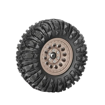 4PCS 1.3" Aluminum Alloy Beadlock Wheel Rims All-Terrain Tyre 70mm Rubber Tires Set with 5mm & 7mm Hex for 1/12 1/14 1/18 1/24 RC Rock Crawler Car Upgrade Parts (B-Brown) - color: B-brown