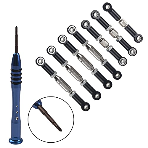 ShareGoo Aluminum Turnbuckle Pull Rod Steering Linkages Arm Tie Rod Ends Servo Link Rod with Screwdriver Compatible with WLtoys 144001 1/14 RC Car Buggy,Black