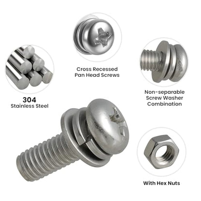 692Pcs Machine Screws Assortment Kit,Metric Nut and Bolt Assorted M2 M2.5 M3 M4 M5,304 Stainless Steel Phillips Pan Head Small Combination Screw with Fixed Washers(All-in-One Design) - size: M2/2.5/3/4/5 692PCS Machine SS