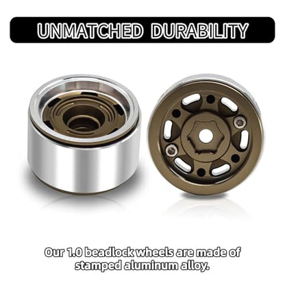 1.0 Beadlock Wheels, 4pcs Brown | Aluminum RC Rims Hub with Positive Offset 7mm Hex for 1/18 1/24 RC Crawler Traxxas TRX4M Axial SCX24 AX24 FMS FCX24 Upgrades - color: Four Hole Model-brown