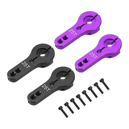 MECCANIXITY 4 Pcs Aluminum Alloy 25T Steering Servo Arm Horn for DIY RC Car/Boat/Airplane Boat Accessories, Black/Purple - color: Black/Purple