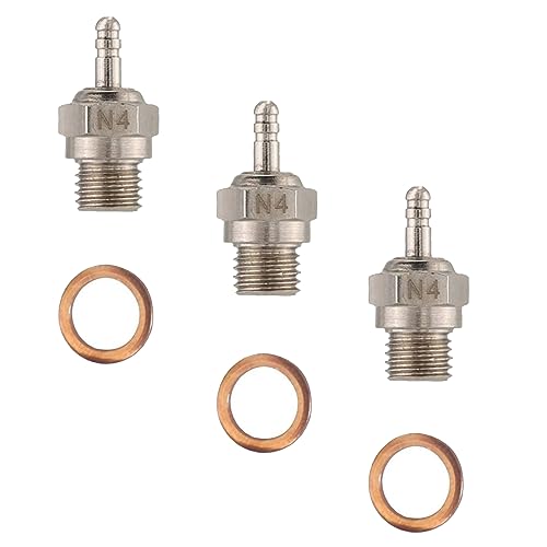 3-Pack Hot Spark Glow Plug N4 No.4 70117 Compatible with Kyosho HSP HPI Redcat 1/8 1/10 RC Nitro Engines Car Truck Buggy - size: N4 No.4