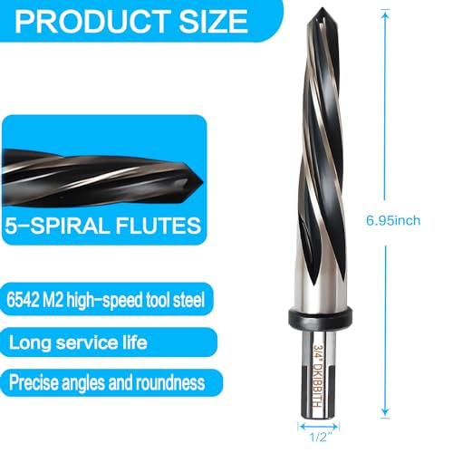 3/4” Bridge Construction Reamer Drill Bit, M2 HSS Taper Chucking Reamer for Steel Alloy Metal Wood Plastic, 1/2" Non-Slip Shank, 5-Spiral Flutes Car Reamer, to Align or Enlarge Holes, 19mm - size: 3/4”