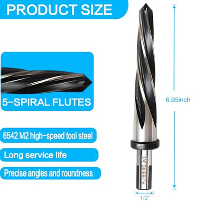 3/4” Bridge Construction Reamer Drill Bit, M2 HSS Taper Chucking Reamer for Steel Alloy Metal Wood Plastic, 1/2" Non-Slip Shank, 5-Spiral Flutes Car Reamer, to Align or Enlarge Holes, 19mm - size: 3/4”