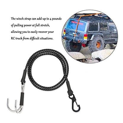 1/10 RC Crawler Elastic Force Escape Rope,Kinetic Winch Strap, 1/10 Scale RC Accessories Rescue Trailer Hook for Axial SCX10 Traxxas TRX4 Upgrade Parts (Black) - color: Black