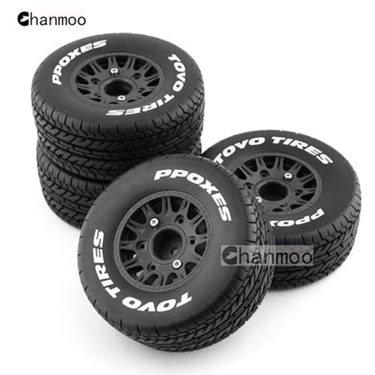 1/10 RC Short Course Truck Tires And Wheels With 12mm 14mm 17mm Hex 113mm 1/8 Rubber Tyres For 1/8 or 1/10 Scale On Road Car HSP Sonic 94102 GT PTG-2 Tamiya TT02 RC Racing Car 4PCS (Black A) - color: Black A
