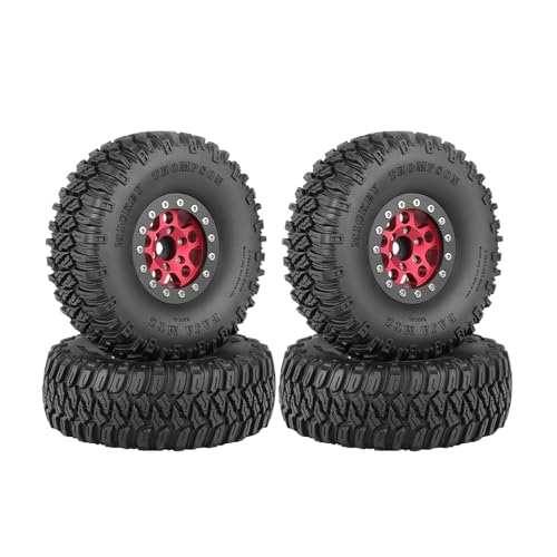 4PCS 1.55 Inch Aluminum Alloy 5Spoke Beadlock Wheel Rim Tyre and 95mm Rubber Tires Set for 1/10 RC Rock Crawler Car Upgrade Parts for Tamiya Axial AX90069 D90 TF2 CC01 LC70 (Red Black) - color: Red Black