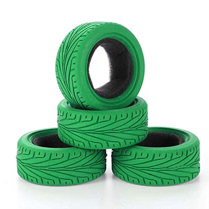 1/10 RC On-Road Car Tyres, 65mm Rubber RC Tire for 1/10 HSP Tamiya HPI Kyosho RC On Road Run-flating Car (Green) - color: Green