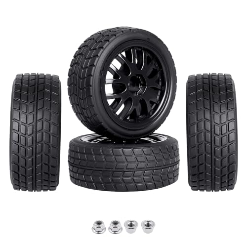 HobbyPark Glued 1/10 On-Road RC Touring Tires and Wheels Set for 1/18 Traxxas Latrax Teton 4 Tec 2.0 3.0 Tamiya TT02 TT01 Brushless (4-Pack) (Color C) - color: Color C