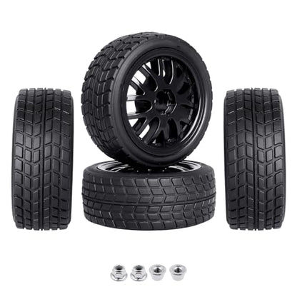 HobbyPark Glued 1/10 On-Road RC Touring Tires and Wheels Set for 1/18 Traxxas Latrax Teton 4 Tec 2.0 3.0 Tamiya TT02 TT01 Brushless (4-Pack) (Color C) - color: Color C