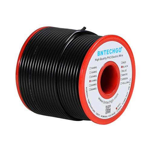 BNTECHGO 22 Gauge PVC 1007 Solid Electric Wire Black 100 ft 22 AWG 1007 Hook Up Tinned Copper Wire - color: Black, size: 22 Gauge 100ft
