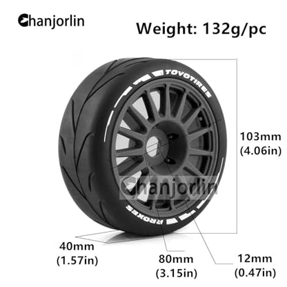 1/8 RC On Road Car Tires And Wheels Rims 17mm Hex 103mm Rubber Rally Tyres For 1:8 Scale RC On-Road Racing Car HPI WR8 HSP Hobao ARRMA Redcat Losi Kyosho VRX RC Rally Drift Car 4PCS (Black A) - color: Black a