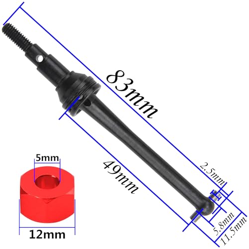 ShareGoo Steel CVD Drive Shaft Dogbone w/Hex Wheel Hubs Hex Adapter Compatible with MJX Hyper Go H14BM 14210 14209 1/14 RC Car (Black) - color: Black