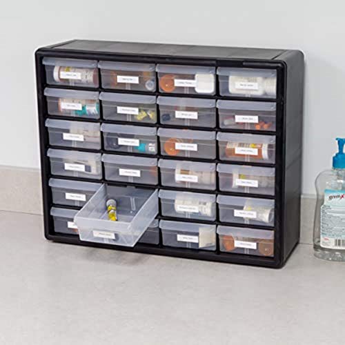 Akro-Mils 10124 24 Drawer Plastic Parts Storage Hardware and Craft Cabinet, 20-Inch x 16-Inch x 6.5-Inch, Black