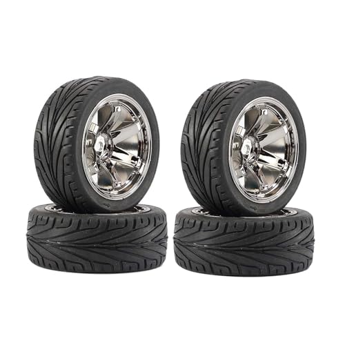 4PCS 1:10 RC Tires and Plastic Wheels Rims for 1/10 Scale On Road Touring Racing Drift Car HSP HPI Tamiya (Gray) - color: Gray