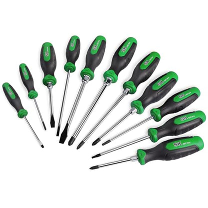 SK 11-Piece Magnetic Screwdriver Set, Slotted/Phillip/Star Screwdrivers | S2 Steel, Heat-Treated Chrome Plating Shaft, Black Oxide Tip, SureGrip Handle - size: 11PC