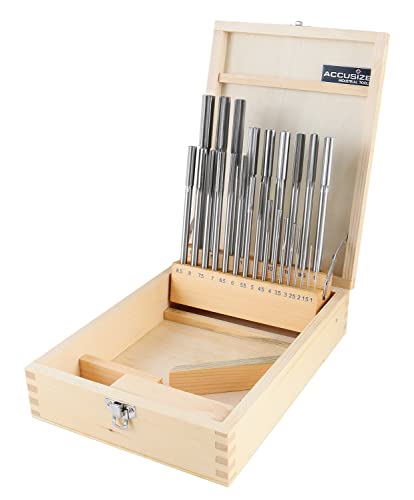 Accusize Industrial Tools 1-13 mm by 0.5 mm High-speed Steel Chucking Reamer Set in a Fitted Case, Set of 25 Pieces, 5500-SB00 | 25 Pc Set in Fitted Case, Straight Shank, Straight Flute, +0.0001 to +0.0005 in Tolerance, 5500-SB00