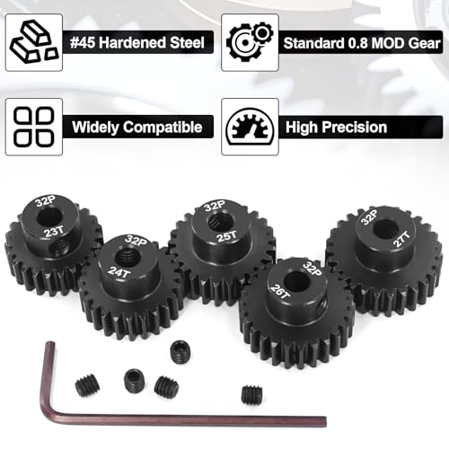 OGRC 32P 23T 24T 25T 26T 27T Pinion Gear for 1/8 1/10 RC Truck Monster | 0.8 Mod, 5mm Shaft, Hardened Steel, Fits 3660, 3665, 3670, 4068, and 4074 Series Motor - size: 23T 24T 25T 26T 27T