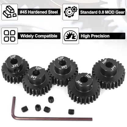 OGRC 32P 23T 24T 25T 26T 27T Pinion Gear for 1/8 1/10 RC Truck Monster | 0.8 Mod, 5mm Shaft, Hardened Steel, Fits 3660, 3665, 3670, 4068, and 4074 Series Motor - size: 23T 24T 25T 26T 27T