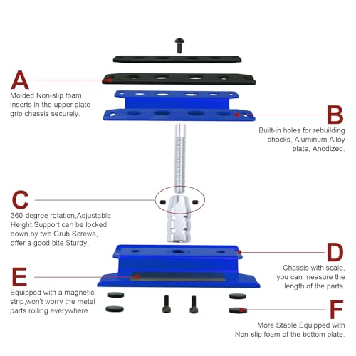 Hobbypark Aluminum RC Car Work Stand Repair Workstation 360 Degree Rotation Lift/Lower w/Screw Tray for 1/10 1/12 1/16 Scale Car Truck Buggy (Navy Blue with Screw Tray)