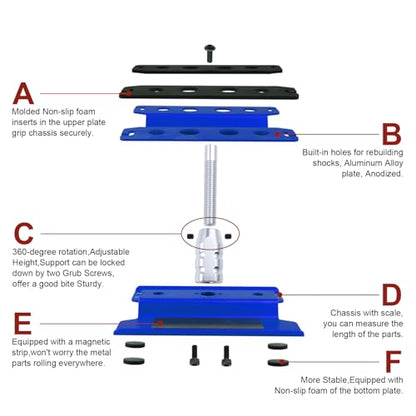 Hobbypark Aluminum RC Car Work Stand Repair Workstation 360 Degree Rotation Lift/Lower w/Screw Tray for 1/10 1/12 1/16 Scale Car Truck Buggy (Navy Blue with Screw Tray)