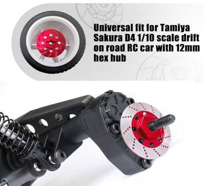 Brake Discs with 12mm Hex Hub for Tamiya Sakura D4 1/10 Scale RC Cars - Aluminum Alloy Upgrade Kit for Drift, On-Road RC Car - CNC Machined Performance Part with Anodized Finish Red - color: Red