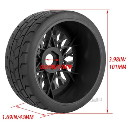 RC (4PCS) Wheels and Tires for 1/8 Typhon 6s BLX,1/7 Infraction 6S BLX/Limitless,RC Highway Truck Tires,Plastic Wheel with Foam Inserts,Black - color: Black- (Wheel Tires)