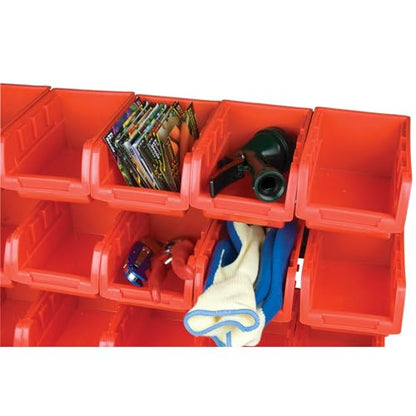 Performance Tool W5186 15-Bin Table Top Storage Organizer Rack | Powder-coated steel organizer rack with removable red bins. Small parts and craft organizer for home, office or garage - style: 15-Bin Table Top Storage Rack