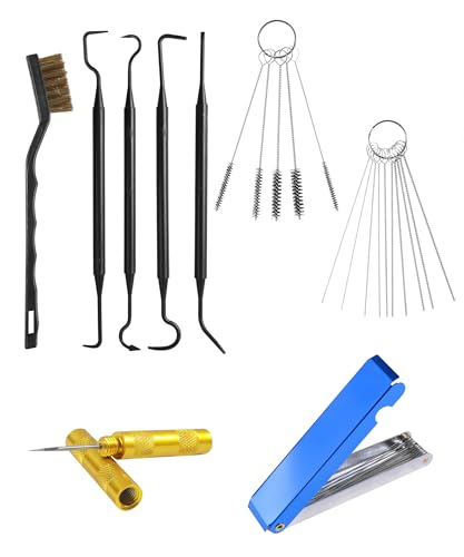 Car Brushes,Carburetor Cleaning Kit,Carb Cleaning Kit with 1 Single Head Brush 23 Needles 5 Nylon Brushes 1 Scraper and 4 Cleaning Hooks,Essential for Maintaining Motorcycles,ATVs,Lawn Mowers