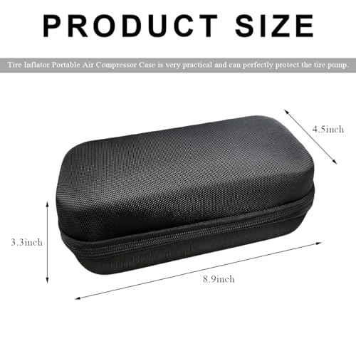 Tire Inflator Portable Air Compressor Case, 120 PSI Air Pump Storage Box for USB Cable Connector Accessories, Hard Carrying Case Compatible with Most Handheld Tire Inflators (Black)