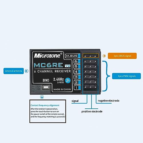 GoolRC Microzone MC6C 2.4GHz 6CH Remote Controller Mode 1 Transmitter and MC6RE Receiver Radio System for RC Airplane Drone Multirotor Helicopter Car Boat 6CH Receiver