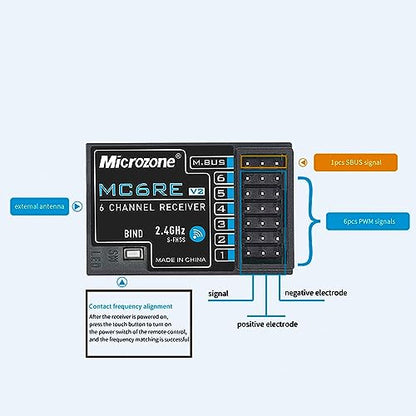 GoolRC Microzone MC6C 2.4GHz 6CH Remote Controller Mode 1 Transmitter and MC6RE Receiver Radio System for RC Airplane Drone Multirotor Helicopter Car Boat 6CH Receiver