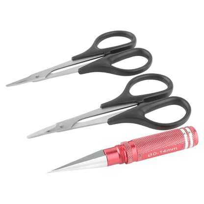 RC Body Reamer 0-14mm Hole Puncher with Sleeve & Curved & Straight Scissors & 8 Pieces Body Clips Set Cars Body Mounting for RC Vehicle Truck Plastic Body Shell Cover Hobby Repair Tools (Red) - color: Red